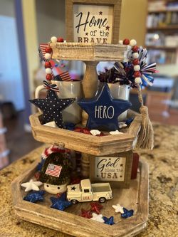 Rae Dunn 4th Of July Tier Tray Decor (everything But The Tray Included)
