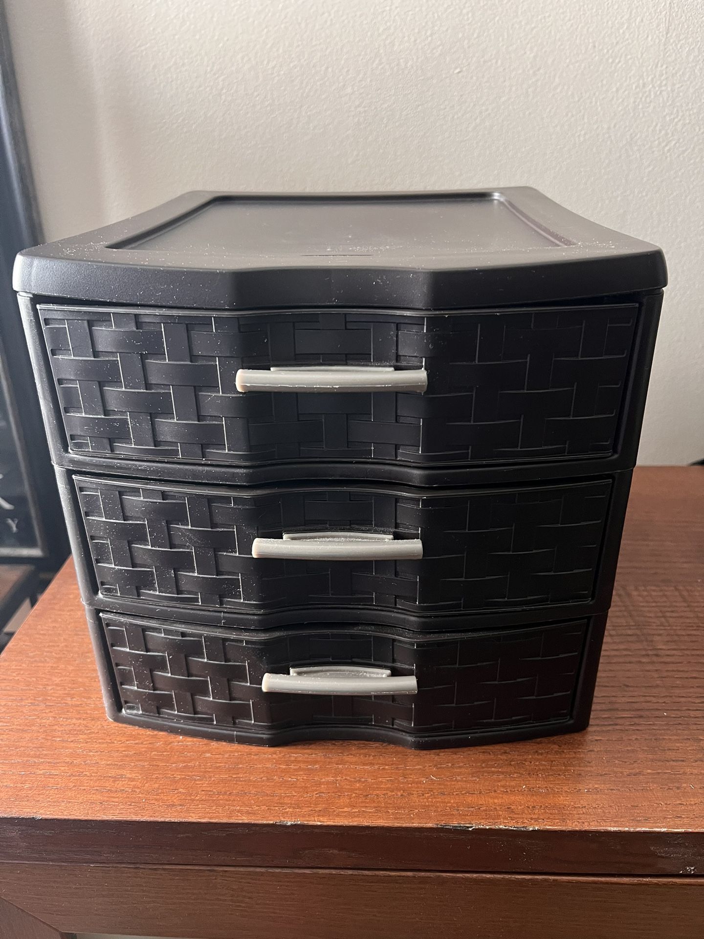 Sterilite Plastic 3-Drawer Espresso Basket Weave Countertop Storage