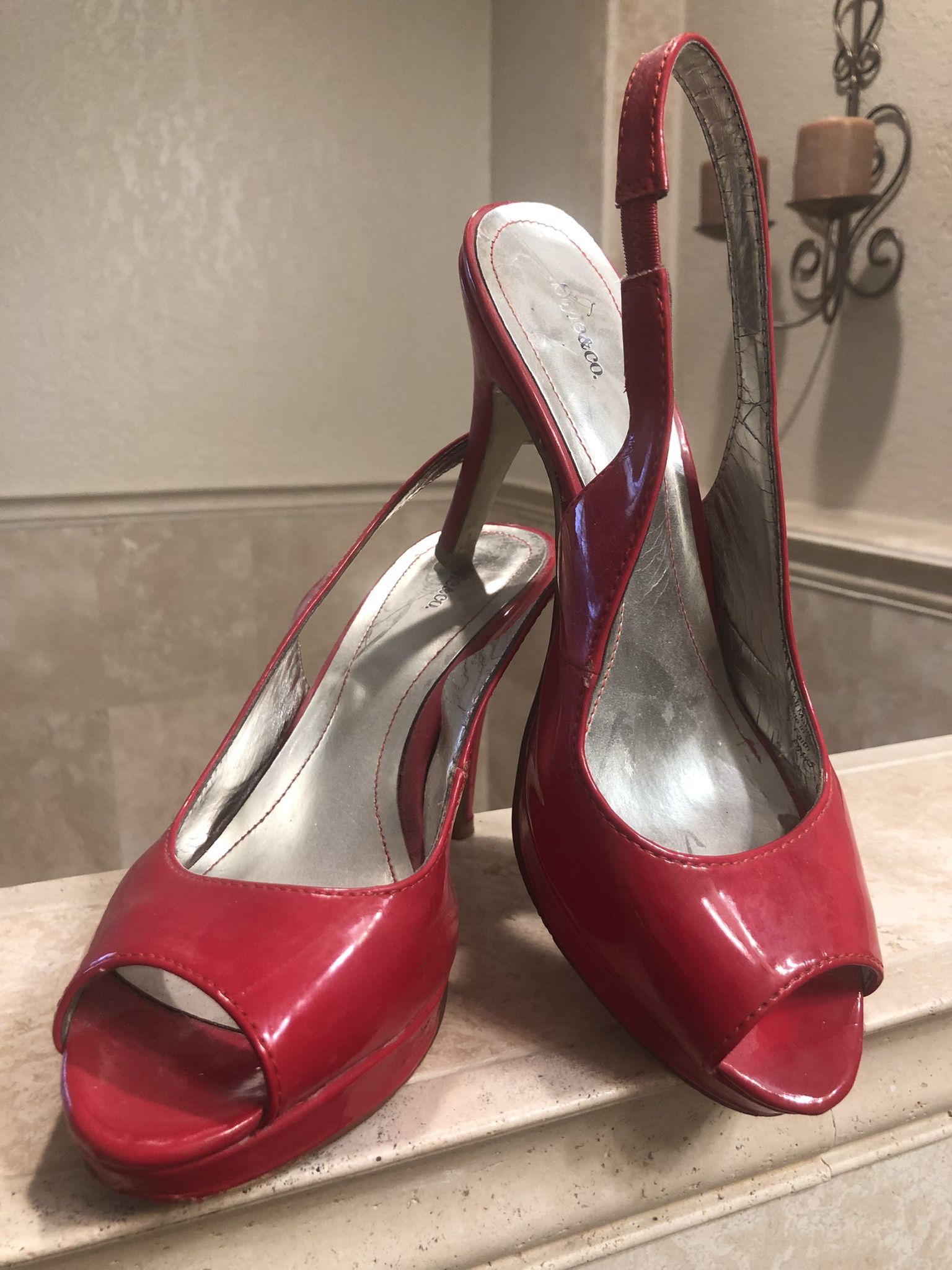 STYLE & CO Patent Red Open Toe Sling Back High Heel Platform High Heel Stiletto Shoes