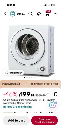 2.5 Cu portable dryer no hook up’s needed