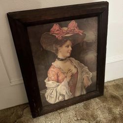 Victorian Lady Print In Antique Frame 