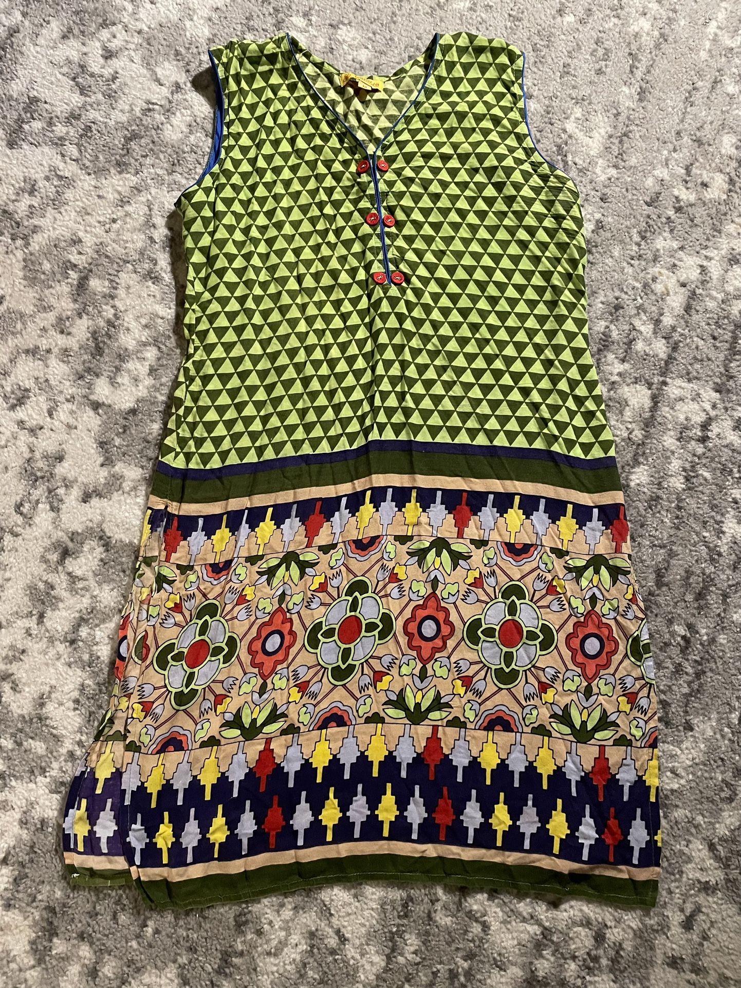 Pahuja NEW Vibrant Ethnic Hippie Cotton Sleeveless Dress