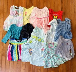 14 Pack: Assorted 2T Girl's Tops & Shirts; Multiple Types, Sleeve Lengths, Brands, Colors, Patterns, & Designs