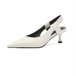 Pointed Toe Slingback Kitten Heels for Women, Leather Stiletto Heel Pumps with Elastic Strap Elegant Bridal Heel Dating Party Work Office Backless Pum