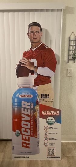 RARE Life Size Brock Purdy 49ers Promo Cutout – Man Cave / Fan Display Official Brock Purdy Recover Sports Hydration promotional standee. Life size (