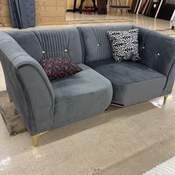 2 Piece Velvet Gray Loveseat Same day delivery Pickup