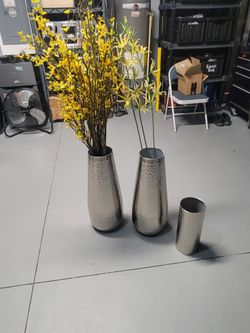 (3) Metal Polished/Silver Vases, Dimpled Finish