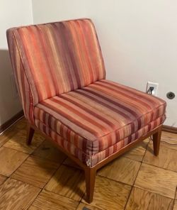 Mid-Century Slipper Chair Striped Upholstery