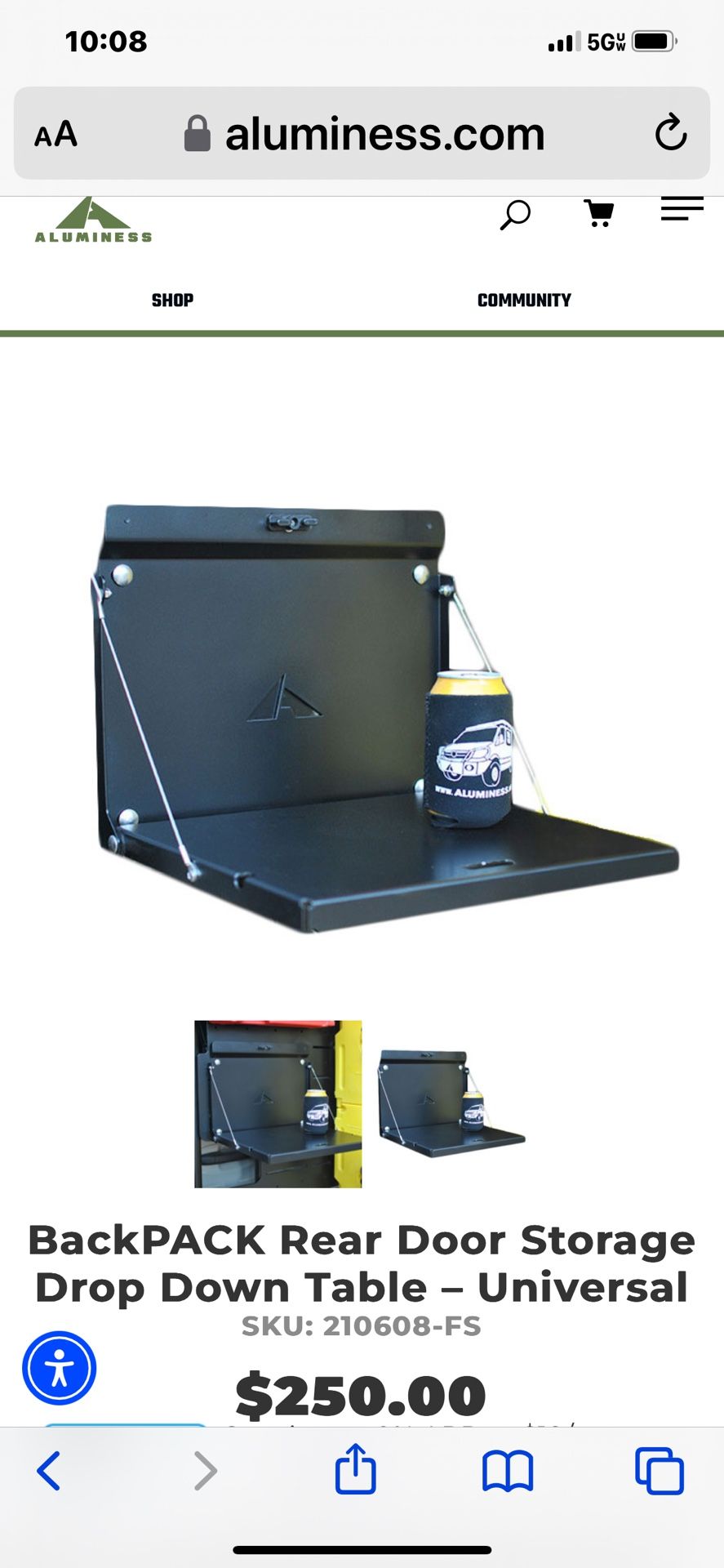 Aluminess BackPACK Rear Door Storage Drop Down Table – Universal