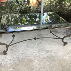 Regency MCM Vintage Wrought Iron And Glass Coffee Table