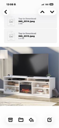 White TV Stand with Electric Fireplace Insert