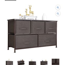  5 Drawer Fabric Dresser Wide Storage Tower Closet Organizer Unit, Brown