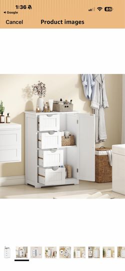 Giantex Storage Cabinet with 4 Drawers, Bathroom Storage Organizer with Cupboard, Adjustable Shelf, Anti-Toppling Device, Floor Cabinet, Entryway Stor