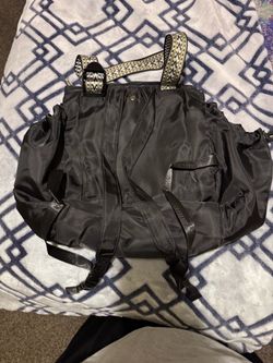 Black Nylon Backpack with Patterned Straps