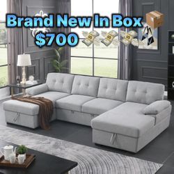 Huge U Shape Sectional Sofa Bed Couch Pull Out Bed ✅ Storage Underneath ✅ Brand New 🆕