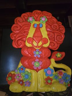 Vintage 1976 Colorful Lion Wall Art Decor