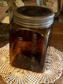 Antique Johnson & Johnson New York Amber Apothecary Glass Jar