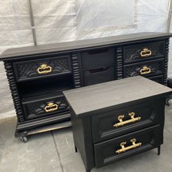 black Vintage style  wood style dresser with nightstand set