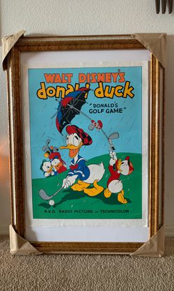 Disney Donald Duck VINTAGE Golf COLLECTIBLE Serigraph 1939 Large framed 36”