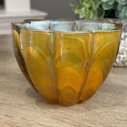 Vitrocolor Recycled Blown Art Glass Votive Heavy Amber Candle Holder