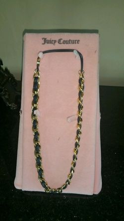 Juicy Couture Black leather and gold chain headband.