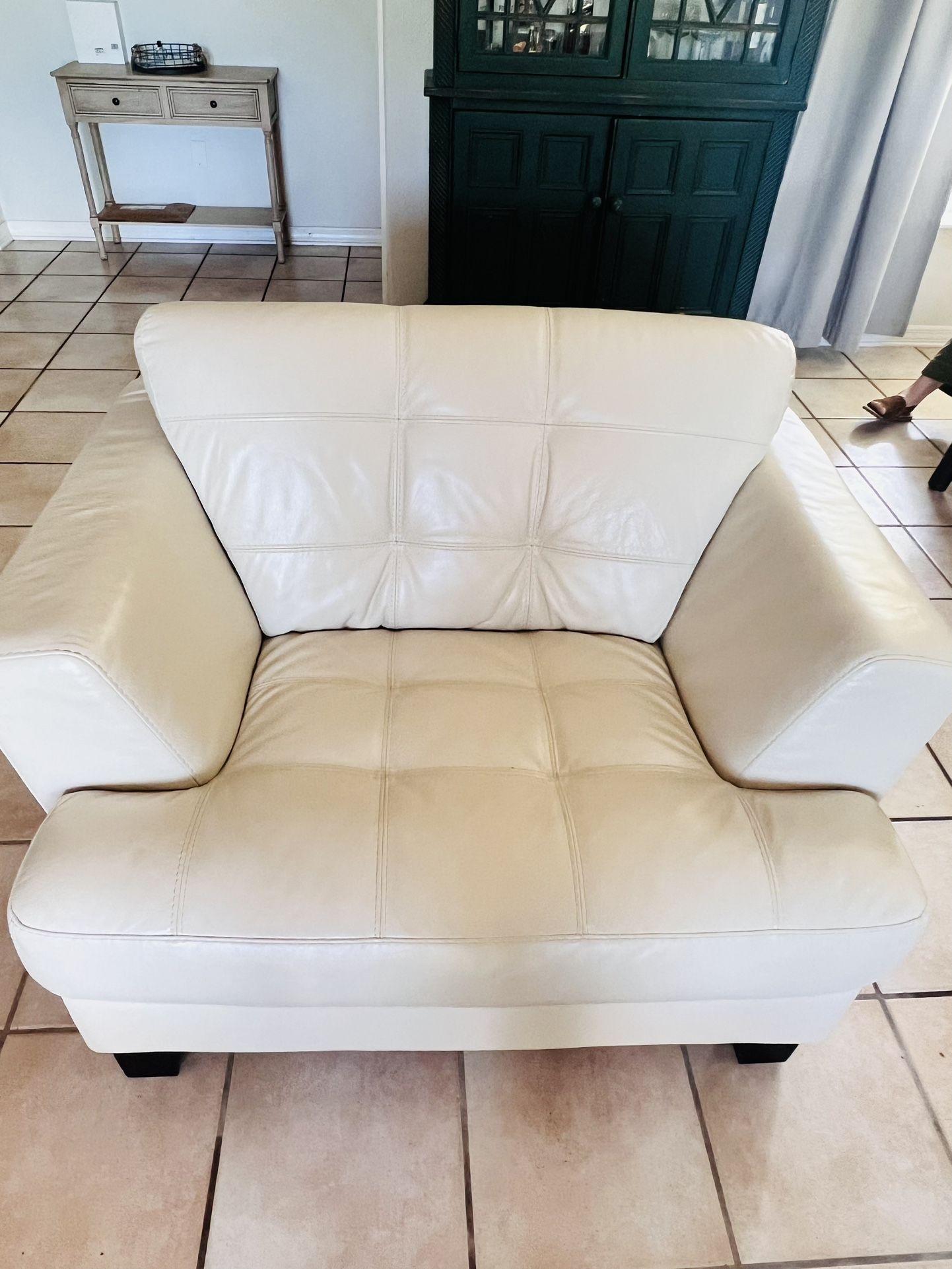 Genuine White Leather Lounge Chair