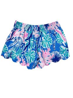 Lilly Pulitzer Dahlia Shorts Blue Jet Stream Scallop Hem Elastic Waist Size Small 