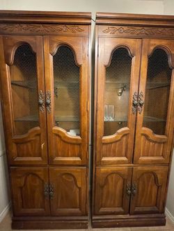 Traditional Wood Display Cabinets – Pair