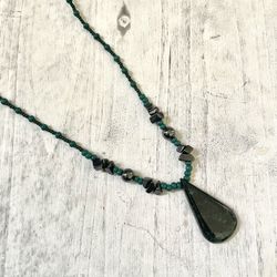 Green Jasper Hematite Pendant Necklace 