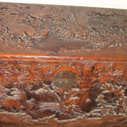 Antique Chinese Hand Carved Camphor Wood Trunk 42"x20x21 In Good Condition 