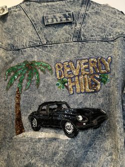 Vintage Y2K Retro Denim Jeans Sequin Jacket Womens Size Medium Beverley Hills 