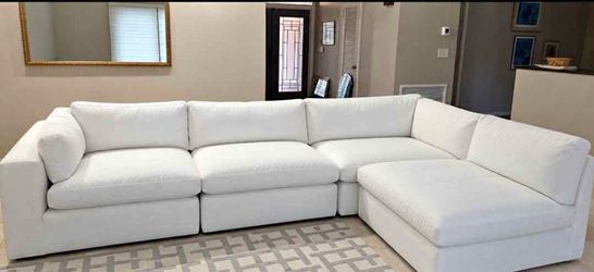 🤍 White L-Shaped Sectional Sofa — Modern & Spacious
