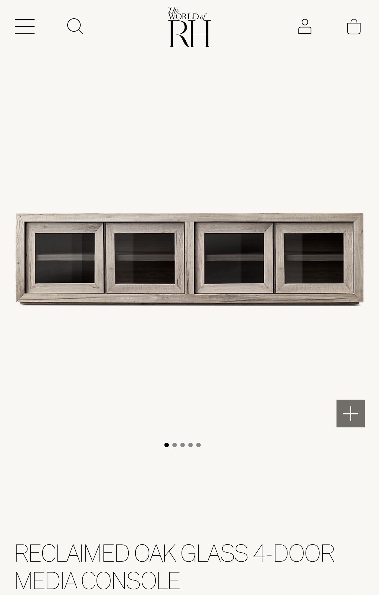 LIKE NEW CUSTOM RESTORATION HARDWARE RH RECLAIMED OAK GLASS 4 DOOR MEDIA CONSOLE 100’: Retail $4500