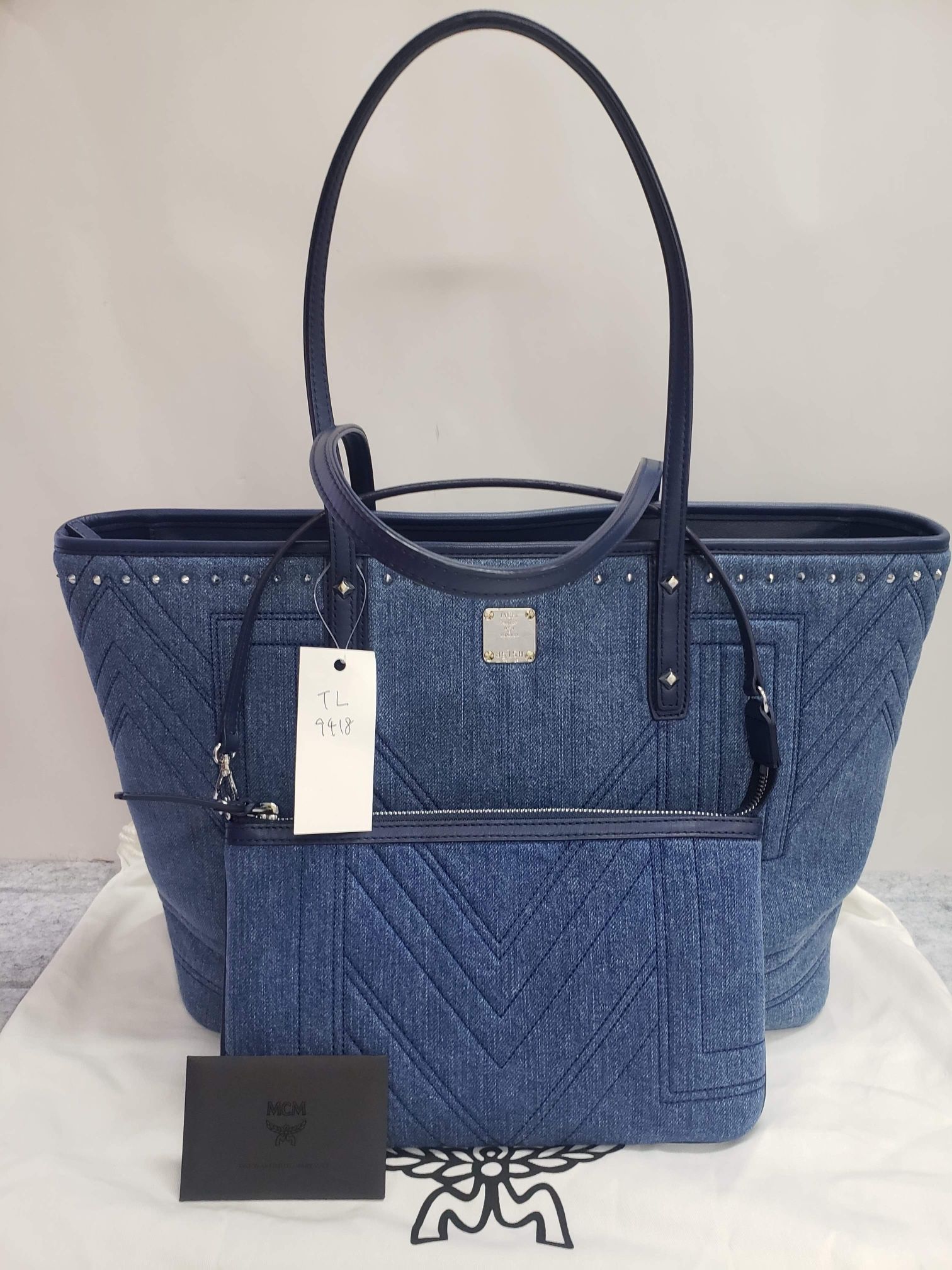 MCM Medium Denim Tote Bag With Small Pouch/Shoulder Bag Limited Edition