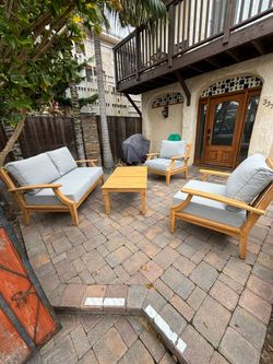 New TEAK Outdoor Patio Wood Furniture Loveseat Club Set Lounge Sofa