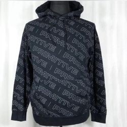 Primitive ALL Over Logo Men's Hoodie Black Fleece Lined Pocket Size Man SMALL