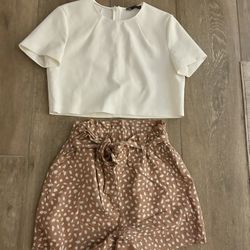 White Zara Crop Top And Shorts Available 