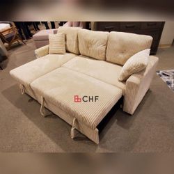 Corduroy Sectional Sofa With Storage Chaise And Pull Out Sofa Bed  // October Special 