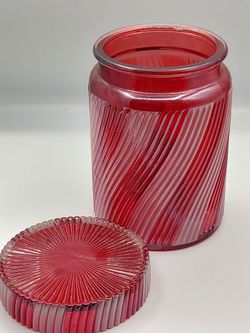 Red Ribbed Glass Jar with Lid –candle holder  Decorative Storage Container