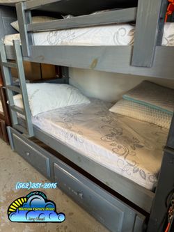 Triple twin gray bunk bed with mattresses colchones camas nuevas