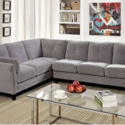 Brand New Grey Velvety Soft Fabric Sectional L Shape Design 