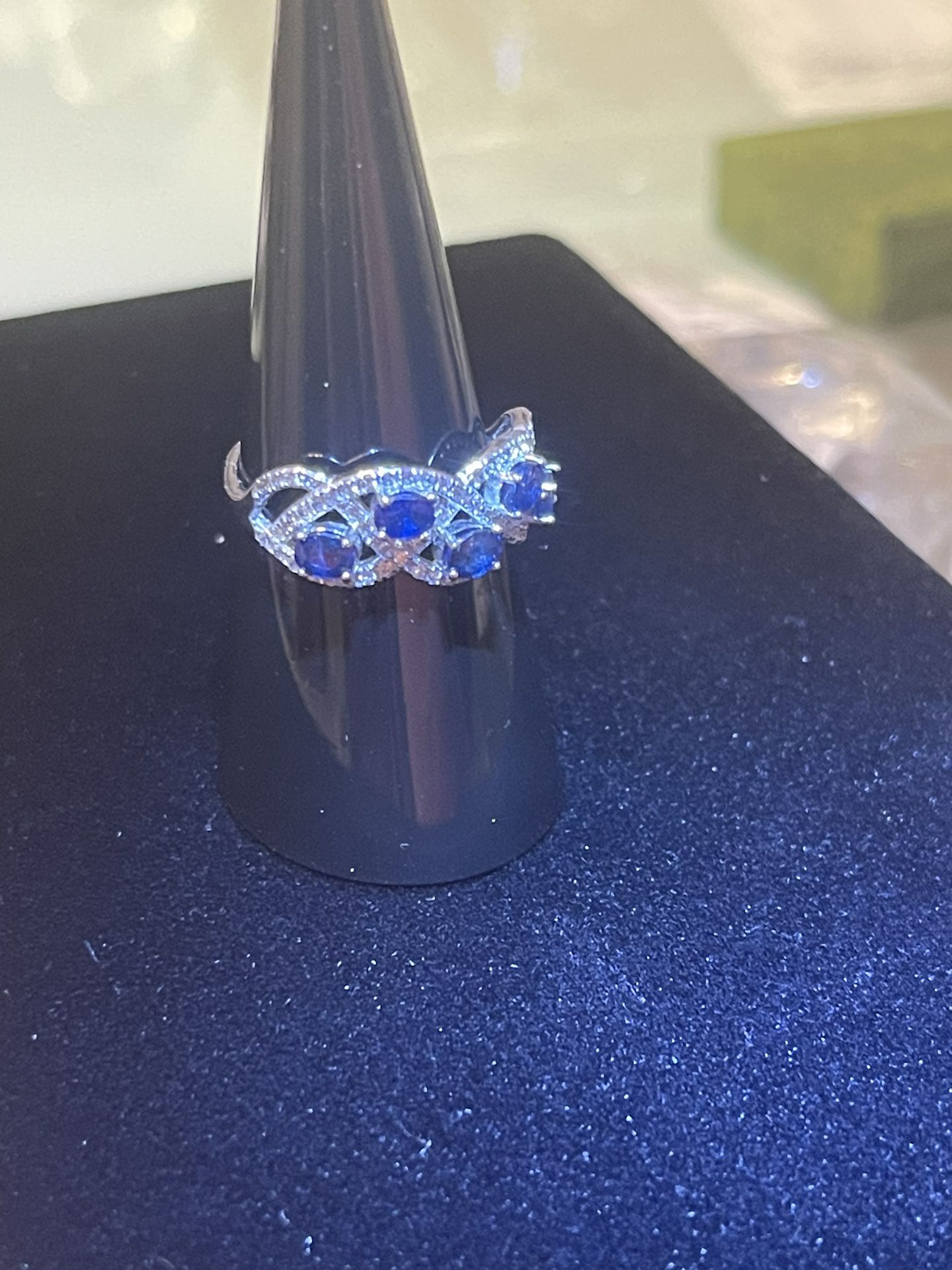 Breathtaking Sapphire Ring With Cubic Zirconia. S925 Silver. Adjustable.