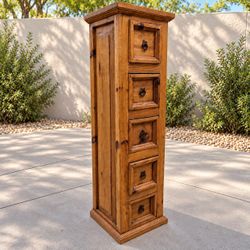 Rustic Mexican Pine 5-Drawer Tall Narrow Accent Chest – Solid Wood ($175 OBO)