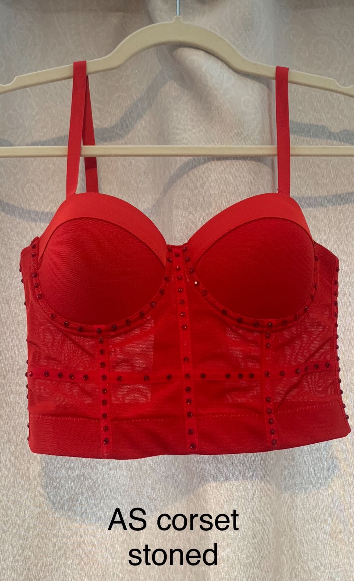 Red Corset Bra Top With Stones