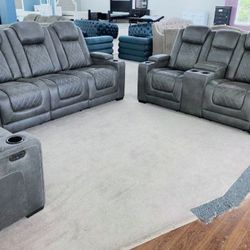 Hyllmont Gray Power Reclining Living Room Set Sofa And Loveseat 