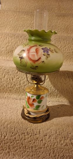 Vintage Hand-Painted Floral Hurricane Table Lamp