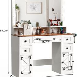 New! Hollywood LED Lighted mirror vanity desk with storage drawers