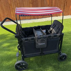 WonderFold W4 Luxe Multifunctional Quad (4 Seater) Stroller Wagon - Charcoal Black