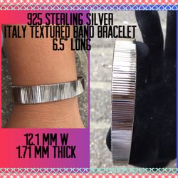 925 STER Silver Italy Textured Band Bracelet 6.5”