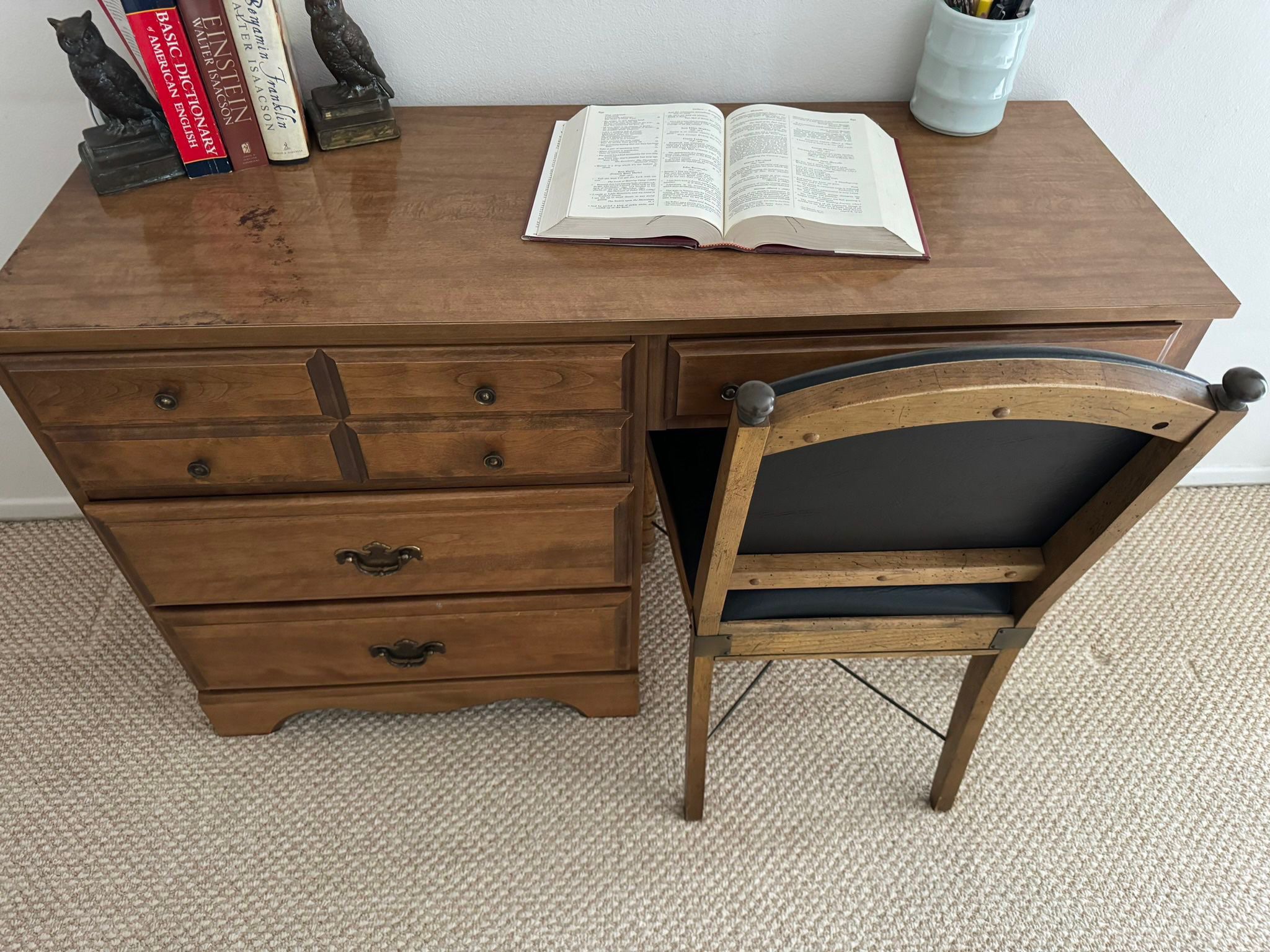 Antique Mid Century Writers Desk And Chair Set